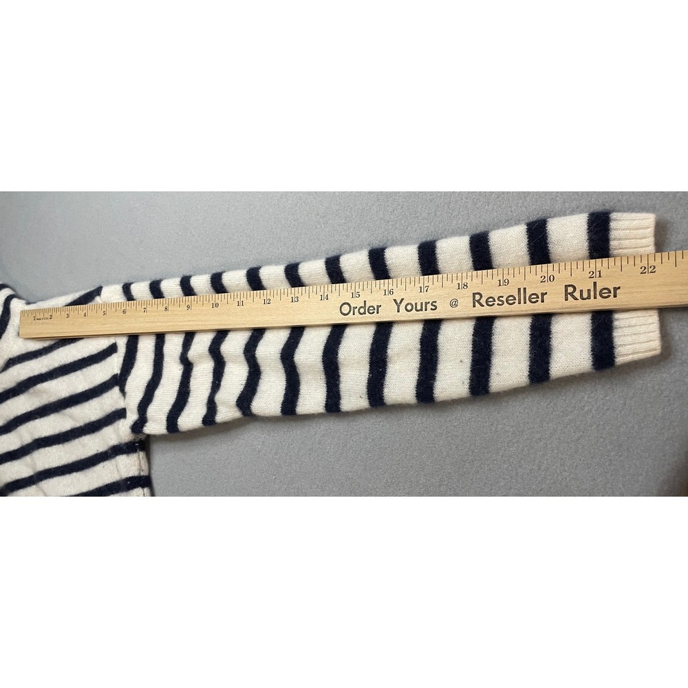 Halston Cashmere Sweater Womens Small Navy White Striped Turtleneck 2-Ply Knit - Picture 8 of 10